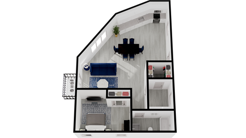 Floor plan for 1 bed, 1 bath, 685 sqft